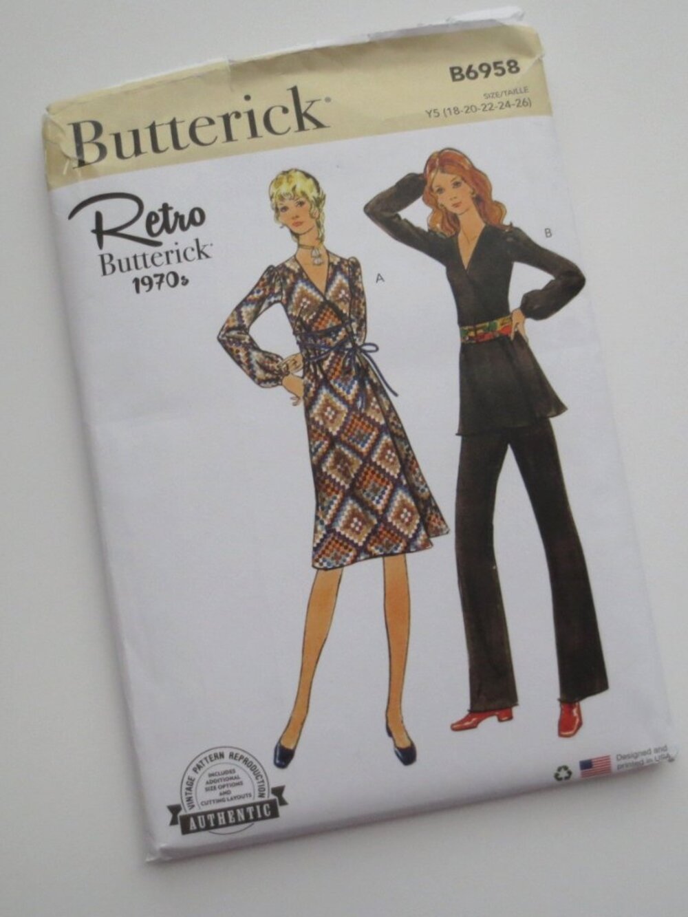 Butterick Retro 1970s Wrap Dress Tunic and Trouser Pants Sewing Pattern